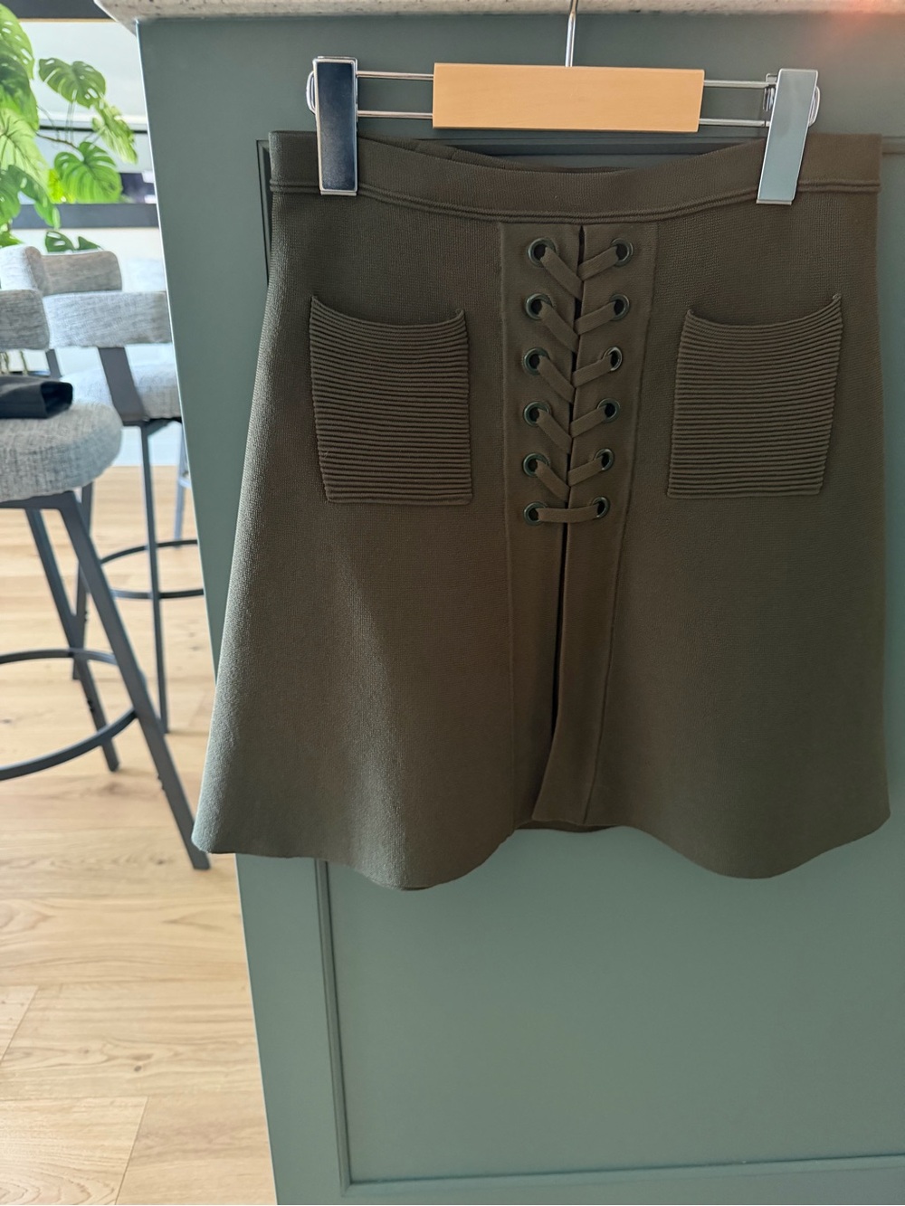Sandro Olive Green Lace-Up A-Line Skirt
